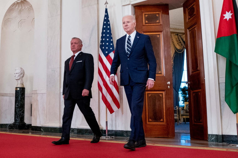 President Joe Biden arrives with Jordan's King Abdullah II