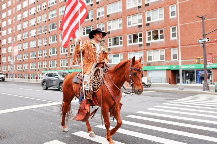 Couy Griffin rode a horse in New York City in 2020.