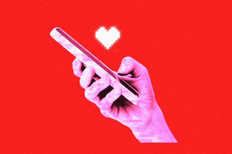 Illustration of pixelated hand texting