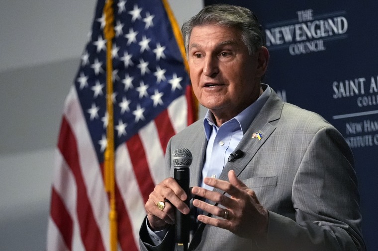Sen. Joe Manchin speaks at a "Politics and Eggs" event, as part of his national listening tour, in Manchester, N.H., on Jan. 12.
