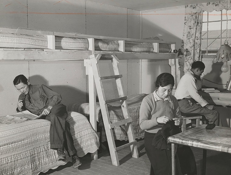 The Ninomiya family in their barracks room at the Granada Relocation Center in 1942.
