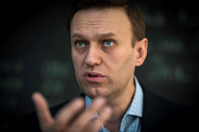 Alexei Navalny speaks during an interview with AFP at the office of his Anti-corruption Foundation (FBK) in Moscow on Jan. 16, 2018.