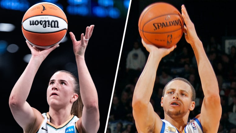 From left, Sabrina Ionescu and Steph Curry. 