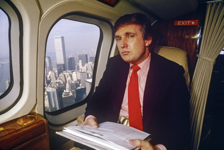 Donald Trump flying on his helicopter above New York City in 1987.