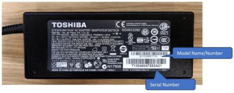 Recalled Toshiba AC adapter.
