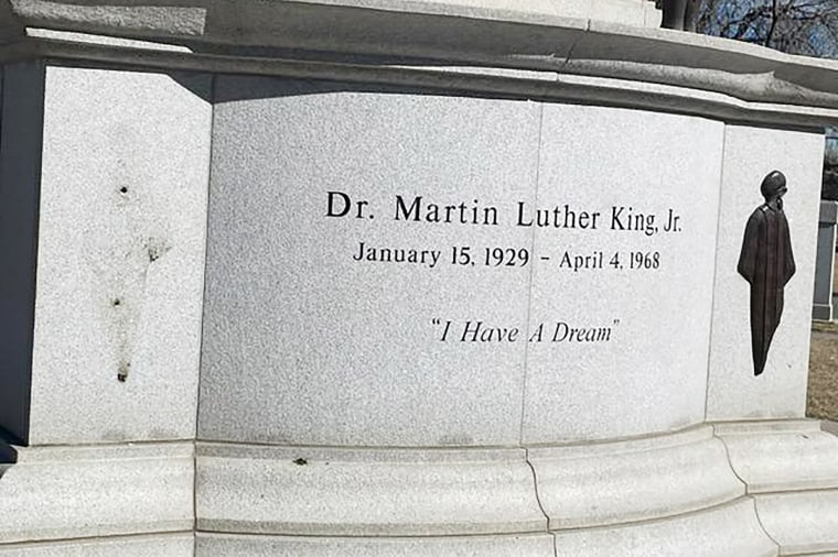 A missing piece of the vandalized Martin Luther King Jr. statue in Denver.