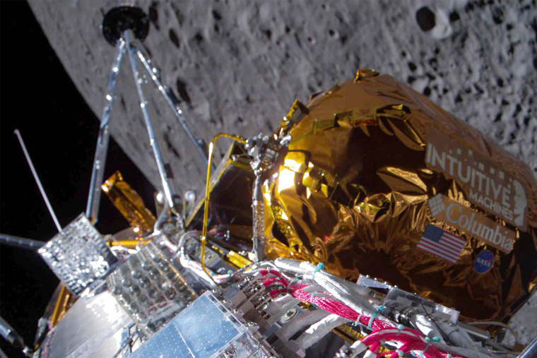 Moon lander tipped sideways on lunar surface but 'alive and well'