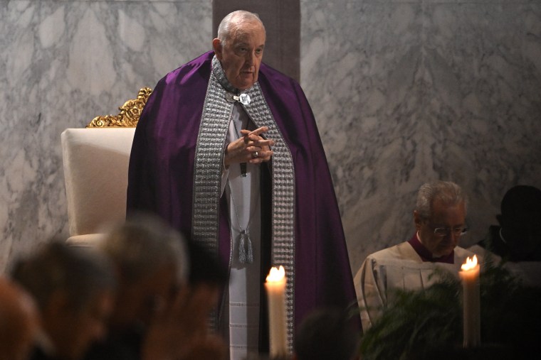 Pope Francis presides the celebration of Ash Wednesday mass on Feb. 14 at the Church of Saint Sabina in Rome. 
