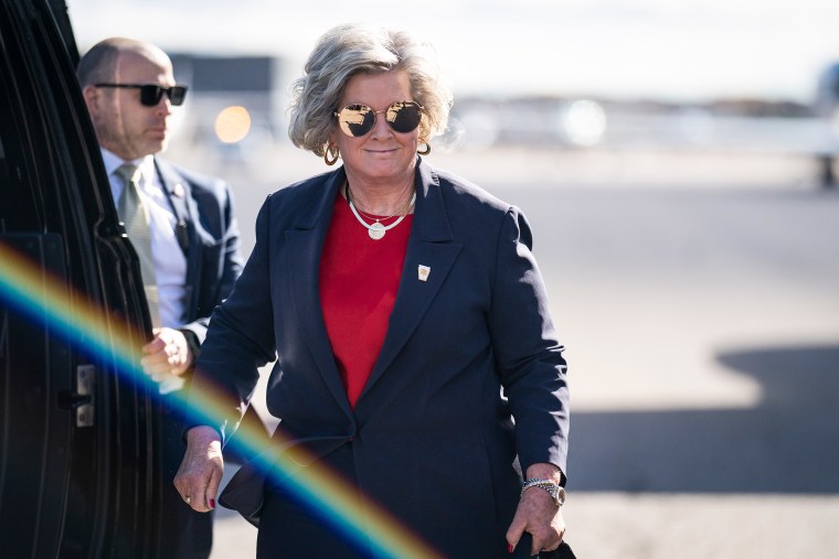 Susie Wiles disembarks Trump Force One at Manchester-Boston Regional Airport