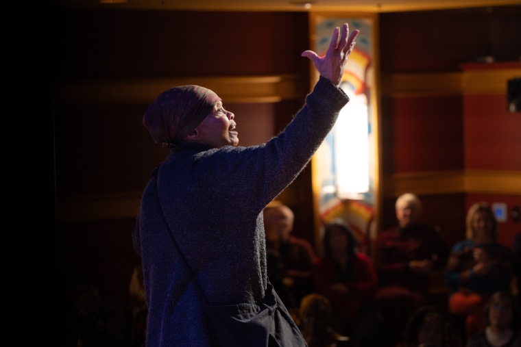 Millicent Sparks during her performance of "The Harriet Tubman Living History Experience" on Feb. 17, 2024 in Easton, Md.