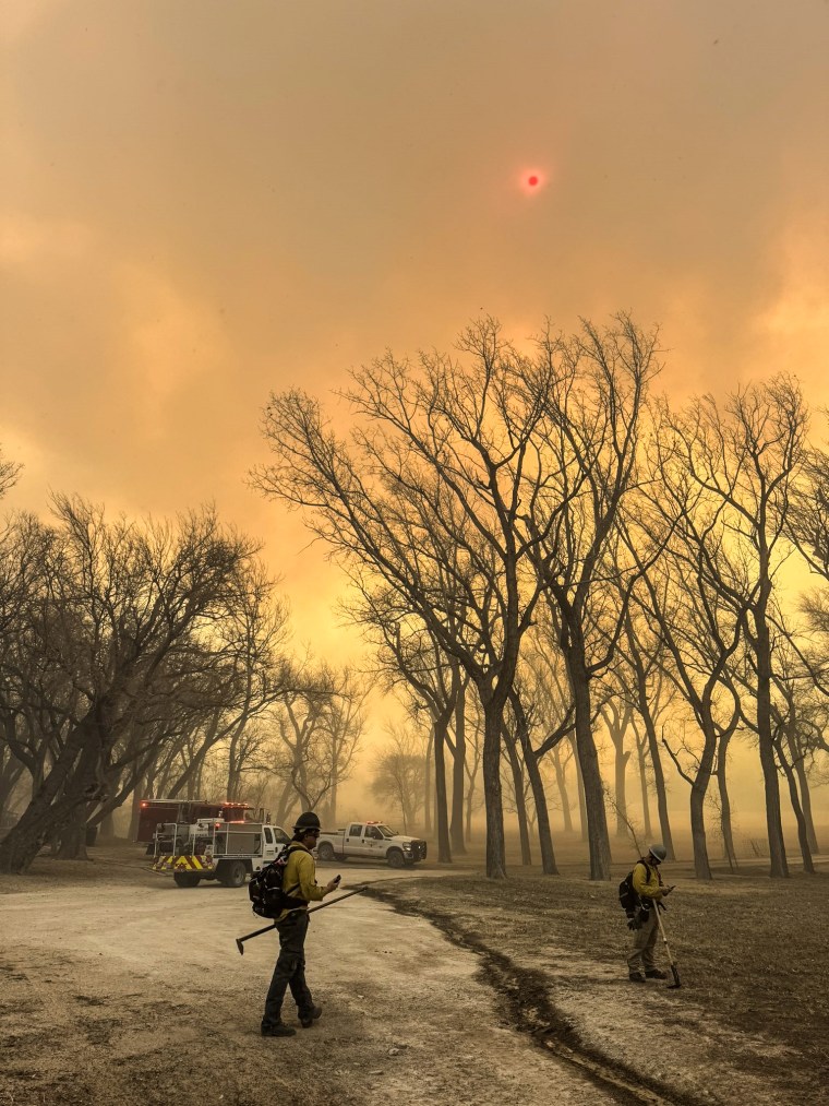 Firefighters working the Smokehouse Creek Fire, near Amarillo, in the Texas Panhandle on Feb. 27, 2024.