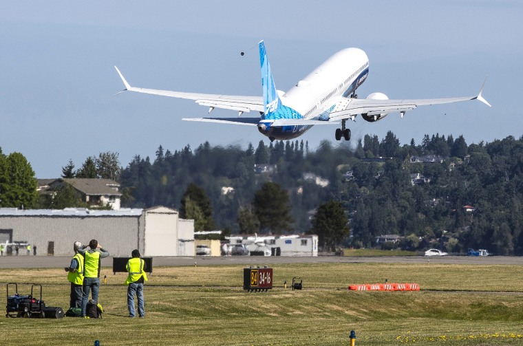 Image: The final version of the 737 MAX, the MAX 10, takes off from Renton Airport in Renton, Wash., on its first flight on June 18, 2021.