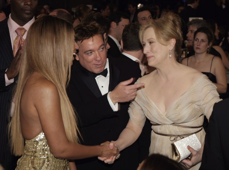 Beyonce (left) and Meryl Streep (right) during a candid moment at the 64th Annual Golden Globe Awards held at the Beverly Hilton Hotel on January 15, 2007  