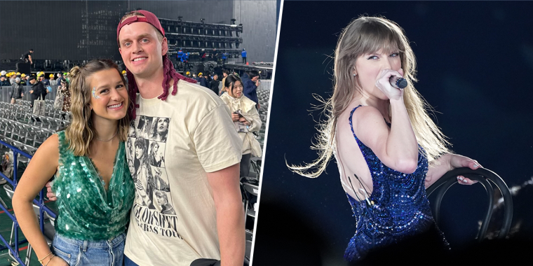 Victoria and Max Browne at the "Eras Tour" stop in Tokyo, next to Taylor Swift.