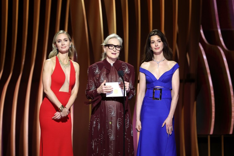 Emily Blunt, Meryl Streep, and Anne Hathaway onstage during the SAG Awards.