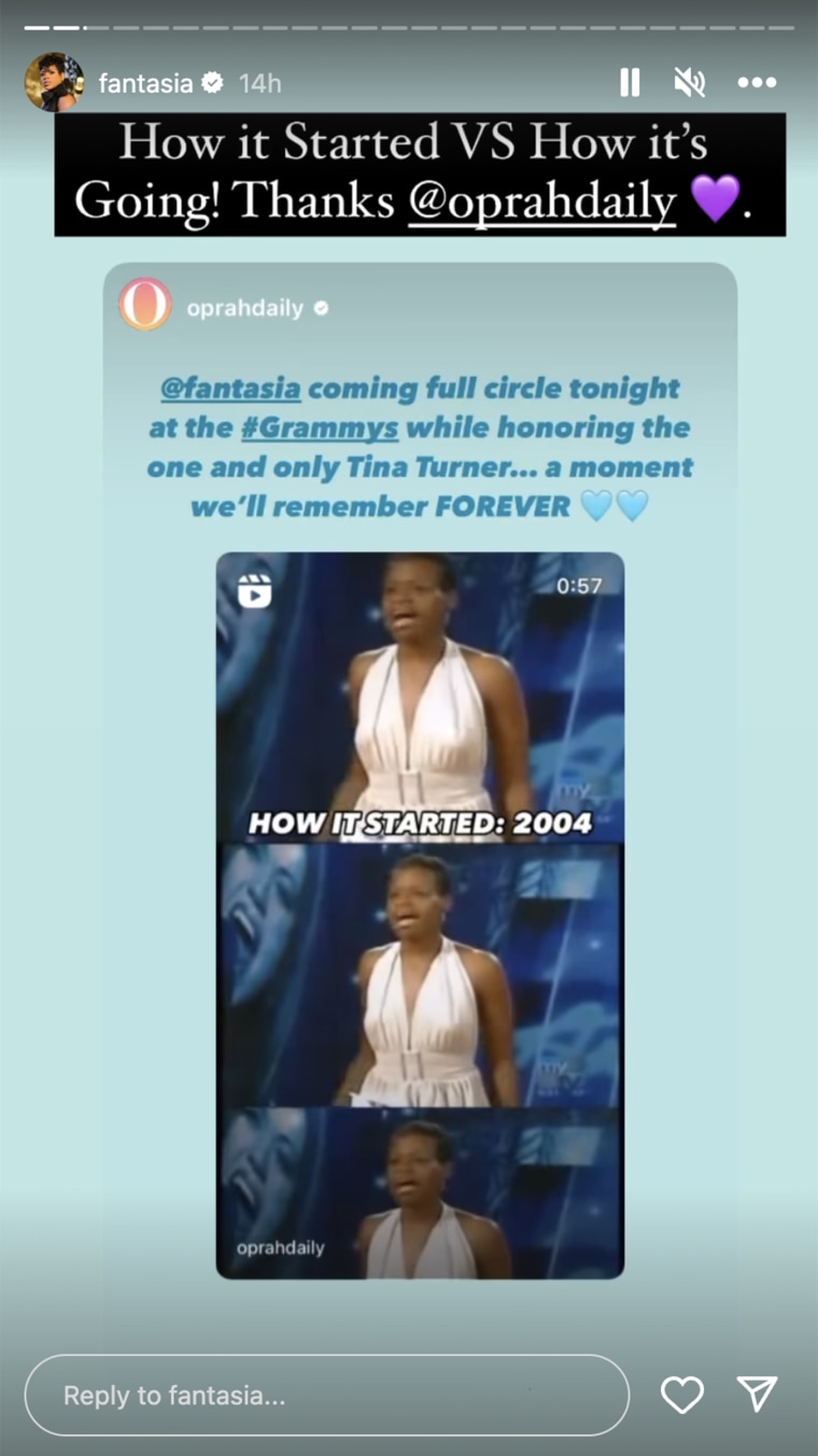 Fantasia acknowledged her music journey, from when she started on "American Idol" to performing at the Grammys, over on her Instagram story.  
