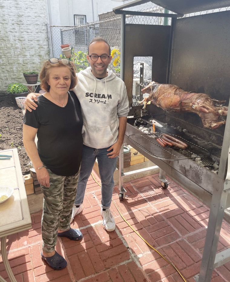 My mom and I cooking lamb.