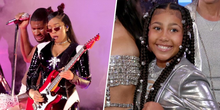 Some viewers of the 2024 Super Bowl Halftime Show mistook R&B artist H.E.R., left, for Kim Kardashian's 10-year-old daughter North West. 