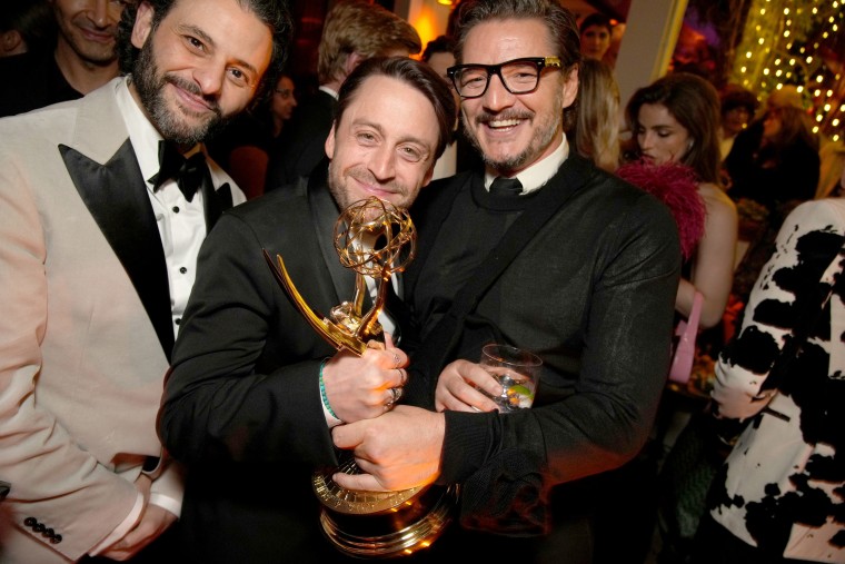 Arian Moayed, Kieran Culkin and Pedro Pascal attend the HBO & Max Post Emmys Reception at San Vicente Bungalows on January 15, 2024 in West Hollywood, California.