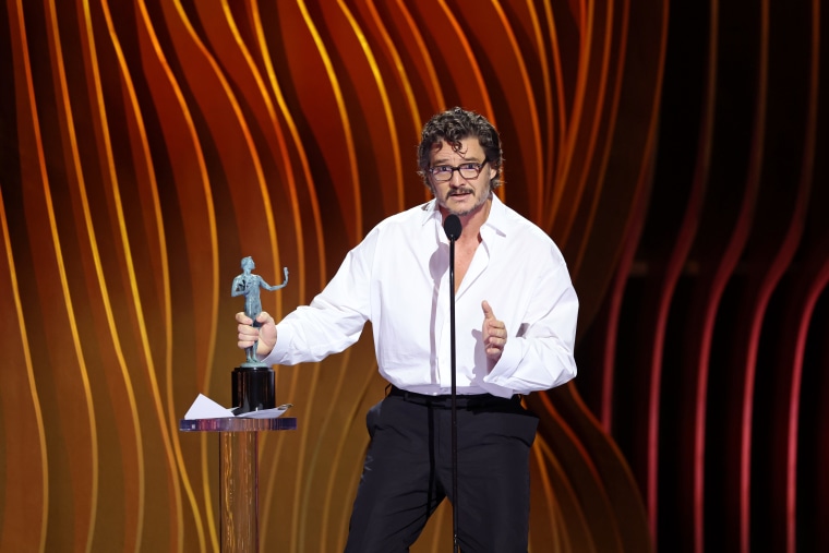 Pedro Pascal accepts the outstanding performance by a male actor in a drama series award for “The Last of Us’’ at the SAG Awards.