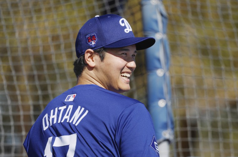 Shohei Ohtani with Los Angeles Dodgers during spring training.