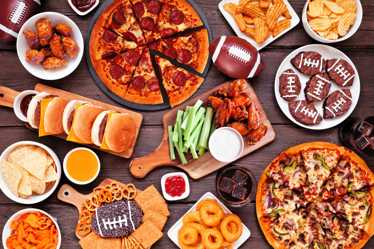 Super Bowl or football theme food table scene