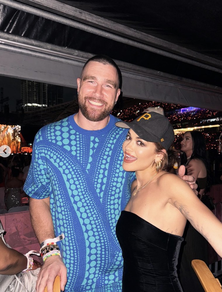 Travis Kelce poses with Rita Ora.