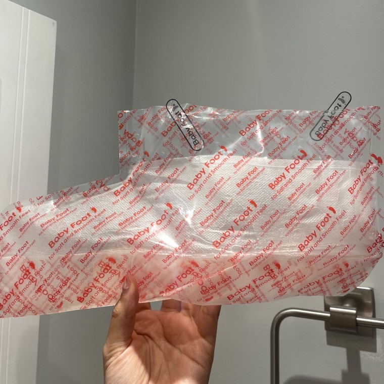 The Baby Foot bootie with the stickers that hold the boot closed.