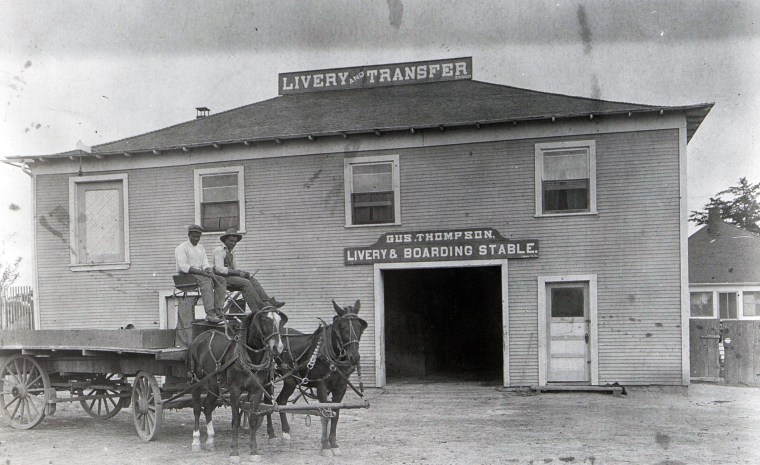 Gus Thompson owned and operated a livery stable and boarding house on the property. 