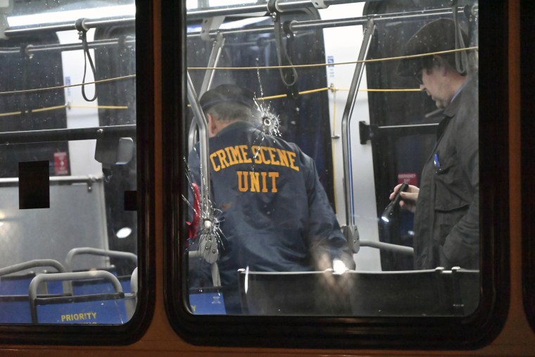 Philadelphia police investigate the scene of the SEPTA bus mass shooting on Monday.