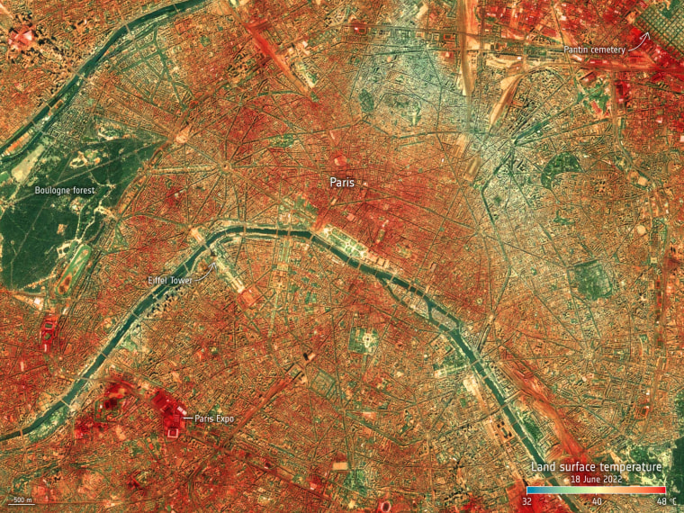 satellite view paris france heatwave heat high temperature