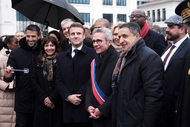 France PARIS 2024 Emmanuel Macron visit the Paris 2024 Olympic village politics political politician