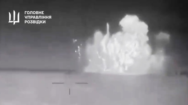 Footage released by the Ukrainian Defense Ministry on Tuesday shows what it claims is the warship being hit in the Black Sea.