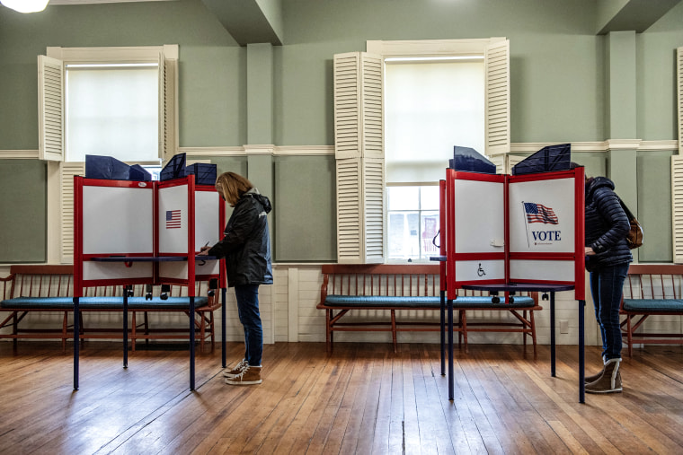 Image: People vote in the Presidential Primary in Rockport, Mass.,