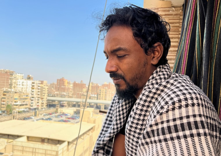 Gihad Salaheldin, a volunteer at the emergency situation action space serving Al Shajarah in Khartoum, participates in an interview with Reuters in Egypt