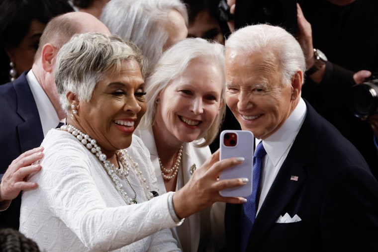 Image: Biden takes a selfie with Sen. Kristen Gillibrand and Rep. Joyce Beatty.
