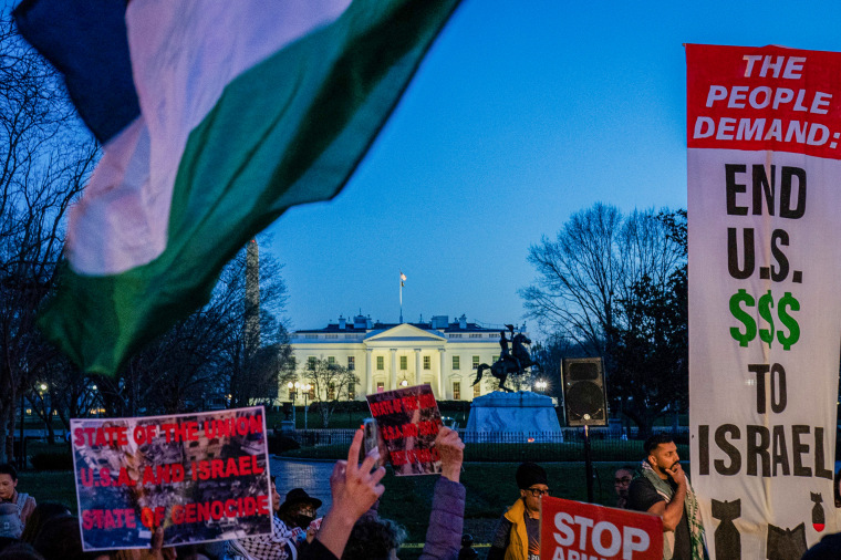 Demonstrators gather during a Pro-Palestinian protest near the White House