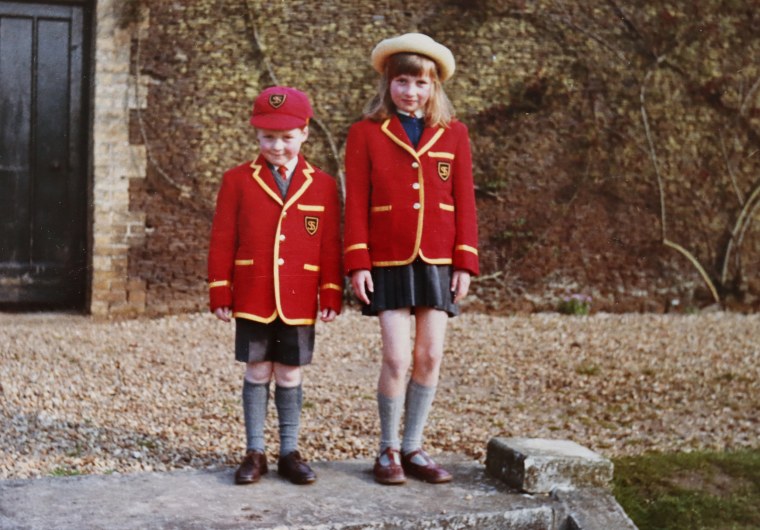 Charles Spencer age four, in September 1968, happily setting out for their first day at Silfield School, with his sister Diana reassuringly by his side.
