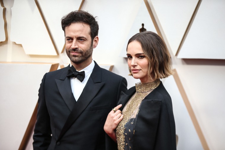 Benjamin Millepied and Natalie Portman at the Academy Awards in Los Angeles on Feb. 9, 2020.