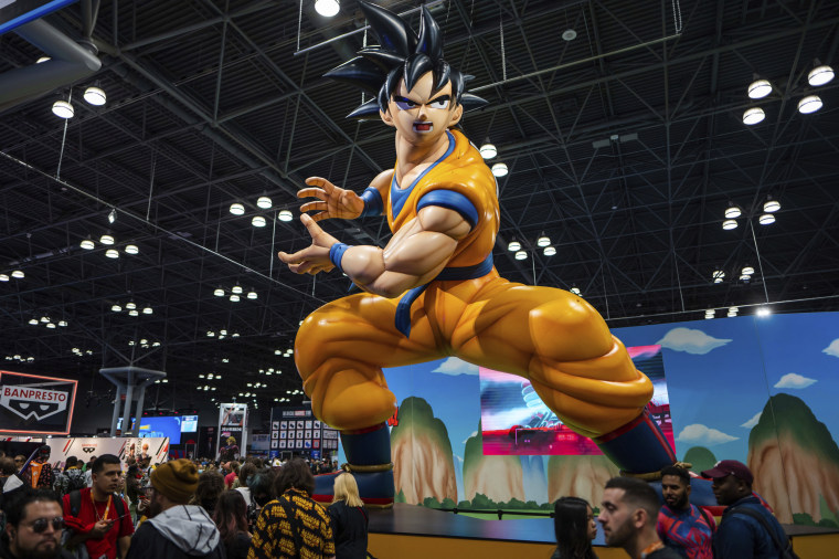 A statue of Goku at the Dragon Ball Z booth during New York Comic Con