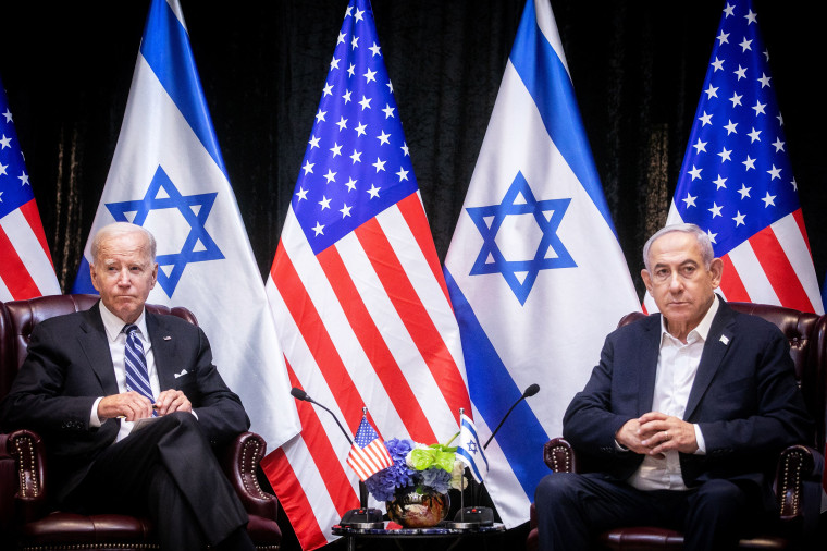 President Joe Biden sits with Israeli Prime Minister Benjamin.