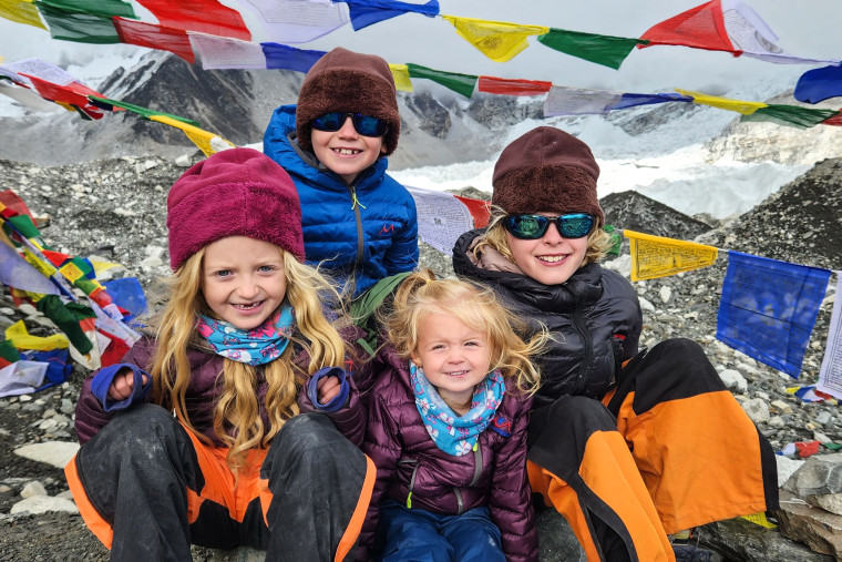 The Matulis kids at Everest Base Camp in 2022.