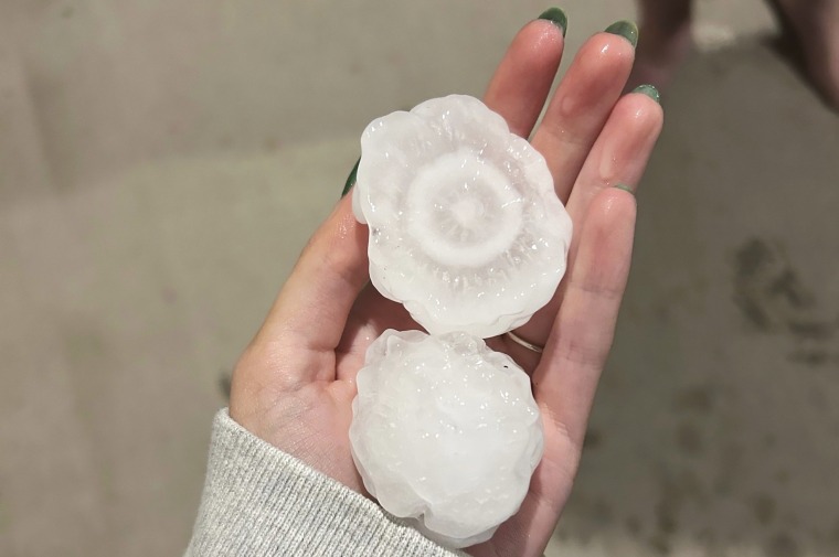 Volatile weather was honing in on parts of Kansas and Missouri Wednesday night, with some storms bringing massive chunks of hail.