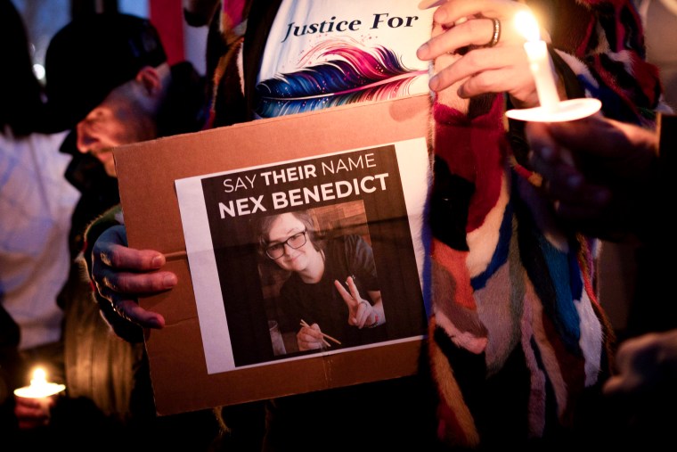 A candlelight vigil for 16-year-old nonbinary student Nex Benedict