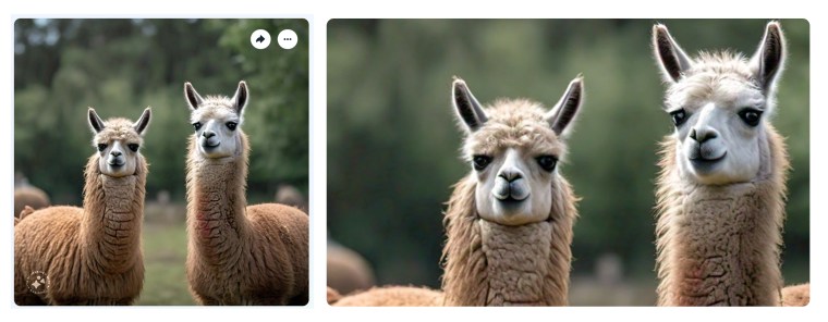 Two images of AI generated Llamas, one with watermark 