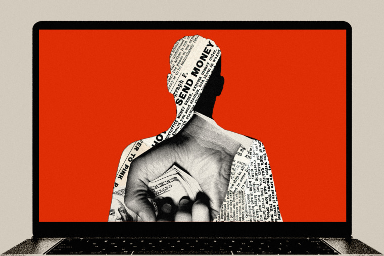 Photo illustration of silhouette of anonymous person covered with newspaper clippings on computer screen