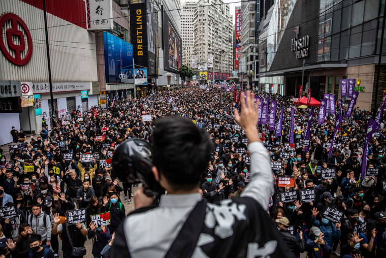 Tens of thousands of protesters marched in Hong Kong during a massive pro-democracy rally on New Year's Day, looking to carry the momentum of their movement into 2020.