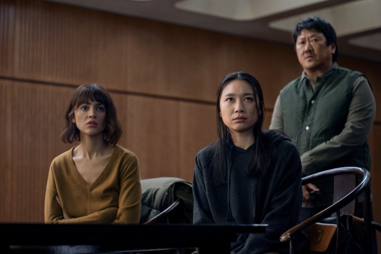 From left, Eiza González, Jess Hong, and Benedict Wong in "3 Body Problem".