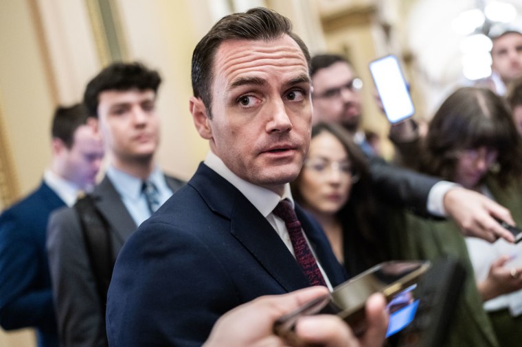 Rep. Mike Gallagher talks with reporters in the Capitol after the House passed the Protecting Americans from Foreign Adversary Controlled Applications Act, that could ban TikTok on March 13, 2024. 