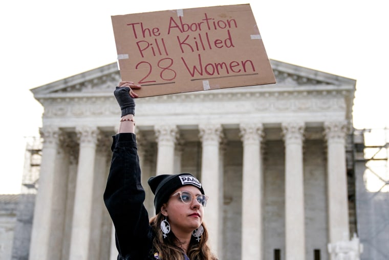 An anti-abortion activist rallies in front of the U.S. Supreme Court